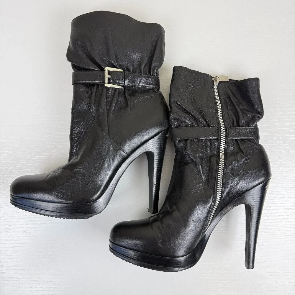 MICHAEL Michale Kors Black Leather High Heel Ankle Boots